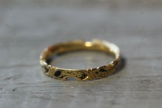 Antique c.  1836 Georgian 20k Yellow Gold & Enamel Ring Names & Dates Size 5.  75 8