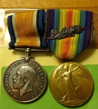 Wwi British War And Victory Medal Pair A.  Sister Mounted W/leaf Pin