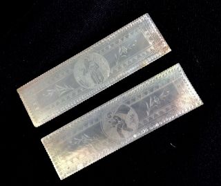 Pair Antique Chinese Mother Of Pearl Oriental Figures Gaming Counters Chips