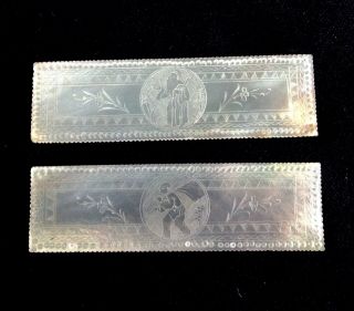 Pair ANTIQUE CHINESE MOTHER OF PEARL Oriental Figures GAMING COUNTERS CHIPS 5
