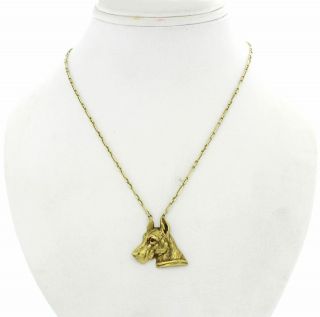 1880s Antique Victorian 14k Solid Gold Ruby Great Dane Dog Pendant Necklace 2