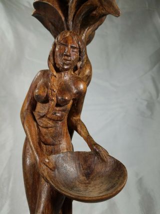 Wood Hand Carved Native Topless Girl Bali Tiki Hawaiian Tahiti Mcm Polynesian