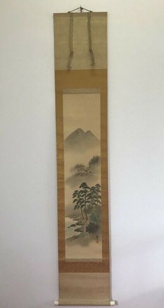 Japanese Hanging Scroll Kakejiku Landscape Hand Paint Red Stamp Silk Antique Y42