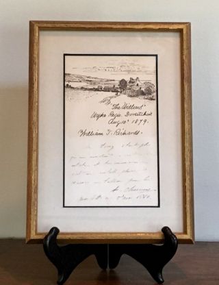 Rare Antique 1879 William Trost Richards Signed Drawing Painting Letter