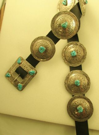 Vtg Southwest Concho Belt With Turquoise Nuggets 11 Conchos And 1 Buckle