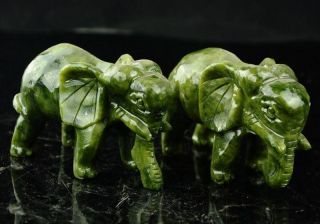 A Pair 100 China Natural Jade Hand - Carved Statues Of Elephant Very Good