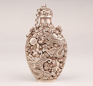 Tibetan Silver Hand - Carved Hollow Dragon Statue Royal Old Snuff Bottle Pendant