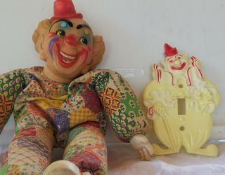 16 " Vintage Handmade Clown Doll Rubber/vinyl Head & Clown Light Switch Plate