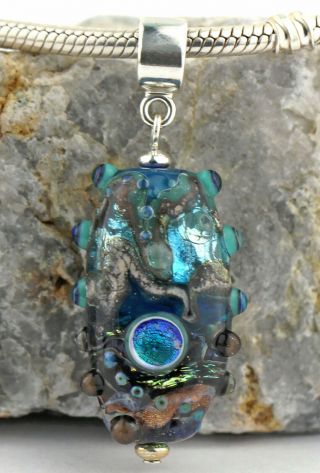 Glass Art Charm Pendant Ancient Sea 925 Sterling Silver Lampwork Mandy Ramsdell
