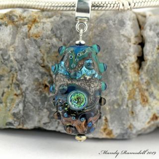 Glass art charm pendant ANCIENT SEA 925 sterling silver lampwork Mandy Ramsdell 2