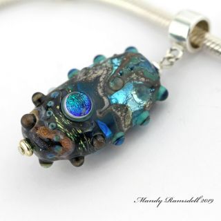 Glass art charm pendant ANCIENT SEA 925 sterling silver lampwork Mandy Ramsdell 3