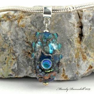 Glass art charm pendant ANCIENT SEA 925 sterling silver lampwork Mandy Ramsdell 4