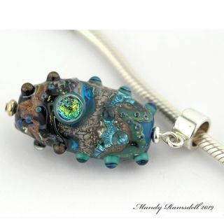 Glass art charm pendant ANCIENT SEA 925 sterling silver lampwork Mandy Ramsdell 5