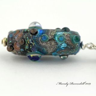 Glass art charm pendant ANCIENT SEA 925 sterling silver lampwork Mandy Ramsdell 6