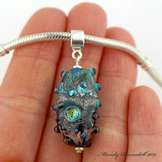 Glass art charm pendant ANCIENT SEA 925 sterling silver lampwork Mandy Ramsdell 7