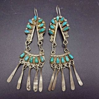 1910 - 1920s Navajo Sterling Silver Turquoise Dangle Cluster Chandelier Earrings