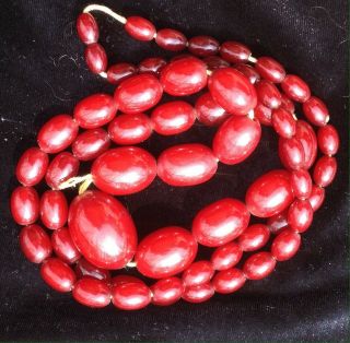 Vintage Art Deco Cherry Amber Bakelite Bead Necklace - 84,  Grams