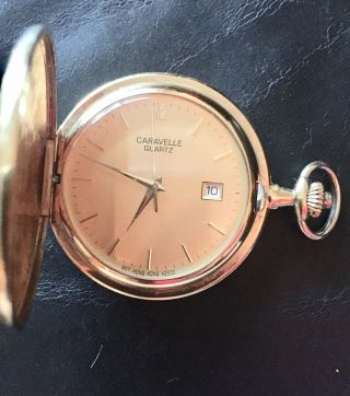 Vintage Mens Gold Plated Caravelle Pocket Watch Battery Very Good