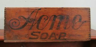 Vintage Acme Soap Dovetailed Wood Crate Lautz Brothers Buffalo Ny