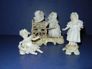 A Set Of 3 Sweet Dresden Lace Little Girl Figurines