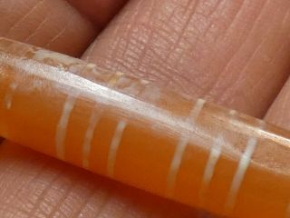 ANCIENT AGATE CARNELIAN ETCHED 12 STRIPE PYU TUBE BEAD 46 by 9.  4 mm 12