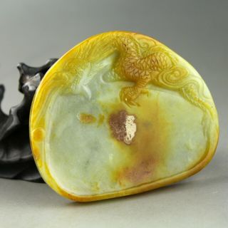 3.  1  China Old Green Jade Chinese Hand - Carved Dragon Jade Ink Stone 0384