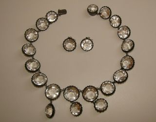 Rare,  Antique Georgian Sterling Silver Rock Crystal Necklace And Earrings