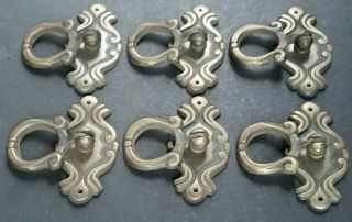 Set of 6 Ornate Victorian Antique Style Brass Ring Pull Handles 2 - 1/8 