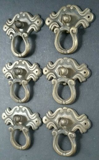 Set of 6 Ornate Victorian Antique Style Brass Ring Pull Handles 2 - 1/8 