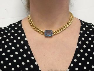Retro Deco 18k Gold Curb Chain Syn Blue Spinel 1940s Cuban Link Necklace 59.  6gr 11