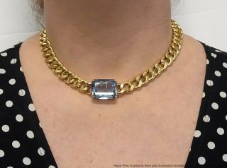 Retro Deco 18k Gold Curb Chain Syn Blue Spinel 1940s Cuban Link Necklace 59.  6gr 12