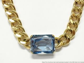 Retro Deco 18k Gold Curb Chain Syn Blue Spinel 1940s Cuban Link Necklace 59.  6gr