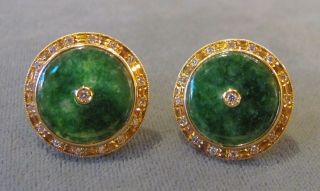 Vintage 18k Gold Imperial Jade & Diamond Earrings