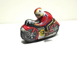 Vintage 1950 /60s Champion 12 Motorcycle Bike Racer Tin Toy,  Tps Made In Japan