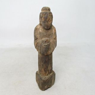 F819: Chinese Woman Statue Of Old Wood Carving Ware With Serious Good Atmosphere
