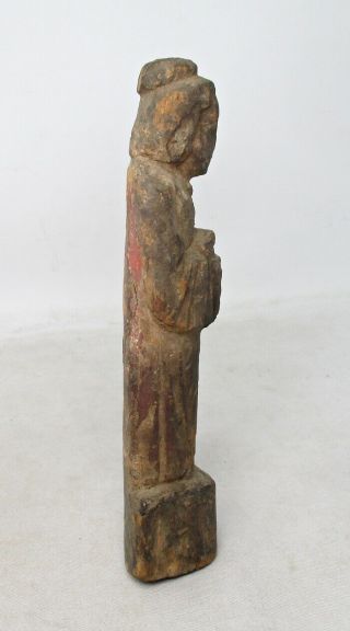 F819: Chinese woman statue of old wood carving ware with serious good atmosphere 5