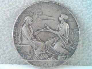 1895 Oscar Roty French Silver Argent Art Nouveau Semper Medal Marriage
