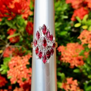 Designer Signed Exceptional Quality 18k White Gold Ruby Diamond Ring Size 8.  5