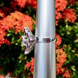Designer Signed Exceptional Quality 18k White Gold Ruby Diamond Ring Size 8.  5 3