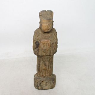 F818: Chinese Man Statue Of Old Wood Carving Ware With Serious Good Atmosphere