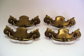 Set Of 4 Vintage Brass Drawer Handles / Drop Bail Pulls 4 Inch Centers,  Screws