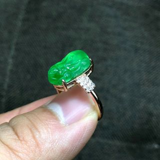 Collectible Rare Chinese Green Jadeite Jade Fortune Pi Xiu Handwork No.  7 - 12 Ring