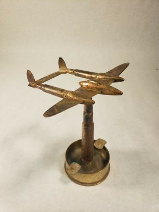 Wwii Trench Art Plane Ashtray Japanese Artillery Shell Engraved Airplane Brass