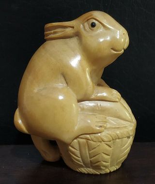 Q4246 - 2 " Hand Carved Boxwood Netsuke - Lovely Rabbit