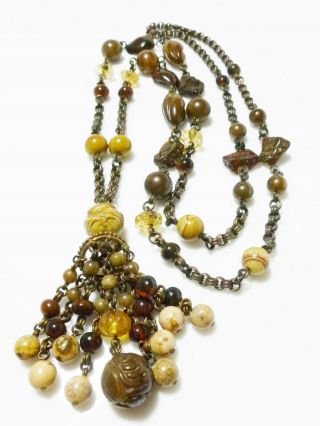Stephen Dweck Baltic Camber Bead Crystal Jade Ball Tassel Extra Long Necklace