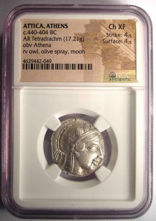 Ancient Athens Greece Athena Owl Tetradrachm Coin (440 - 404 BC) - NGC Choice XF 2