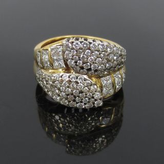 Vintage Salavetti 3.  0ct Round & Princess Cut Diamond 18k Gold Ring