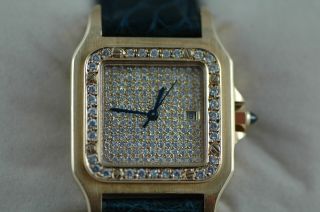 Cartier Vintage Santos Automatique 18k Yellow Gold Diamond Watch