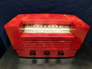 Vintage Rca Victor Antique Old Art Deco Marbled Red Catalin Bakelite Tube Radio