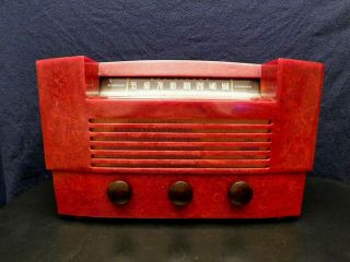 VINTAGE RCA VICTOR ANTIQUE OLD ART DECO MARBLED RED CATALIN BAKELITE TUBE RADIO 2